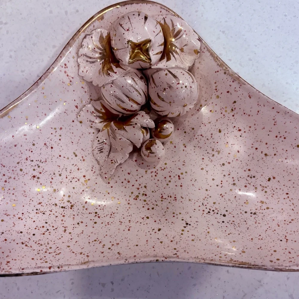 Gorgeous 2 Pc. Mid Century Boomerang Italian Pink Gold Ceramic Pottery Set